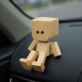 Shaking Wooden Man Figurine, Car Accessories for Men, Wooden Dashboard Ornament with 12 Magnetic Expressions, Funny Gifts for Men, Auto Decor Action Figure, Creative Car Gifts for Drivers, Friends