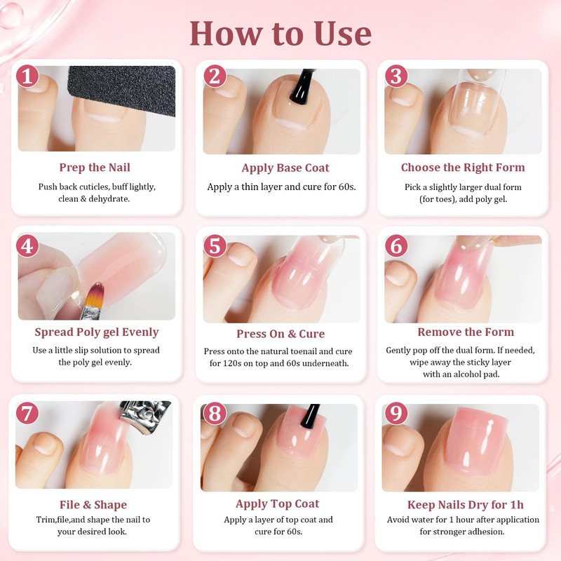 3 Colors Pink Clear White Poly Gel Nail Kit for