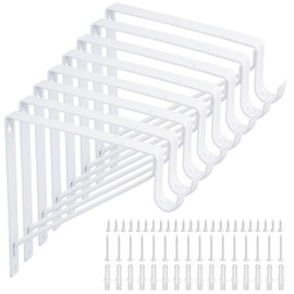 LANMIERT 8 Pack Heavy Duty Closet Rod Bracket 11”x11” Closet Shelf & Rod Brackets, Right Angle Closet Shelf Bracket with Rod Holder, Closet Rod Center Support for Revive Your Sagging Rod, Withe