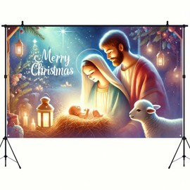 BlissYard Merry Christmas Nativity Scene Banner Joseph Jesus Backdrop Photography Background Church Religious Holiday Seasonal Wall Outdoor Decor Event Party Supplies Photo Booths Studio Props 71X43