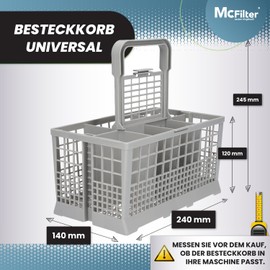 McFilter Universal Cutlery Basket Robust Base Suitable for Various Dishwashers Dimensions: 240 x 140 mm Heat-resistant Plastic Removable Carry Handle Replacement Part Accessories