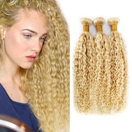 28 30 32 inch 613/27 Human Hair Bundles Blonde Kinky Curly Bundle Honey Blonde Bundle #613 Curly Wave Bundles 300g