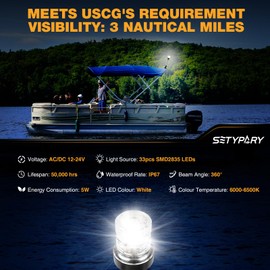 SETYPARY 18 Inches Stern Light LED Anchor Light for Boats Waterproof IP67, 3 Nautical Mile White Fold Down Boat Navigation Lights, Pontoon Boat Lights for Marine, Jon Boat, and Fishing Boats(12~24V)