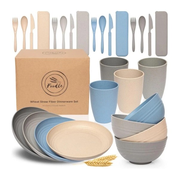 Unbranded 28 Piece Wheat Straw Dinnerware Set Lightweight Picnics RV