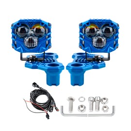 HENGTUAOTO 2-Pack 2.5inch Three-Eye 30W Spotlight 5400LM with JL A-Pillar Windshield Hinge Mounting Brackets Wiring Harness Kit, for Wrangler JL/JLU 2018-2023 Gladiator JT 2020-2023 (Blue)