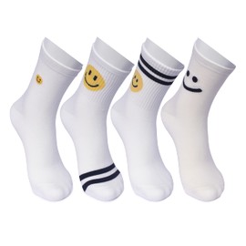 kikiya socks Smiley Face Character 4 Pairs Crew Socks For Women For Girls