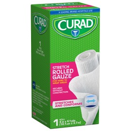 CURAD Cotton Stretch Gauze Bandage Roll, 4-Inch x 4.1-Yard Roll, Box of 1