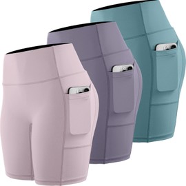 CADMUS Biker Shorts for Women Naked Feeling Spandex Athletic Shorts with Two Side Pockets,40,Thistle & Lavender & Turquoise,Medium