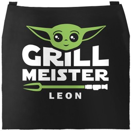 MoonWorks® Barbecue Apron for Men Grillmeister with Name Parody Funny, Grill Yoda Grillmeister black