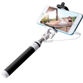 K-S-Trade Selfiestick For HTC Desire 20+ Selfie Stick Compatible With HTC Desire 20+, Black, Wired Monopod, Telescopic Pole, Self Portrait, Handheld Stick 1x