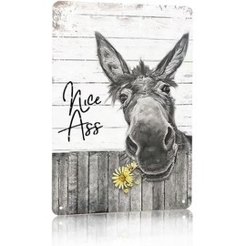 Funny Donkey Sunflower Nice Ass Vintage Metal Tin Sign Retro Wall Decor for Home Bathroom Restroom Washroom Toilet Decor 6x8 Inch