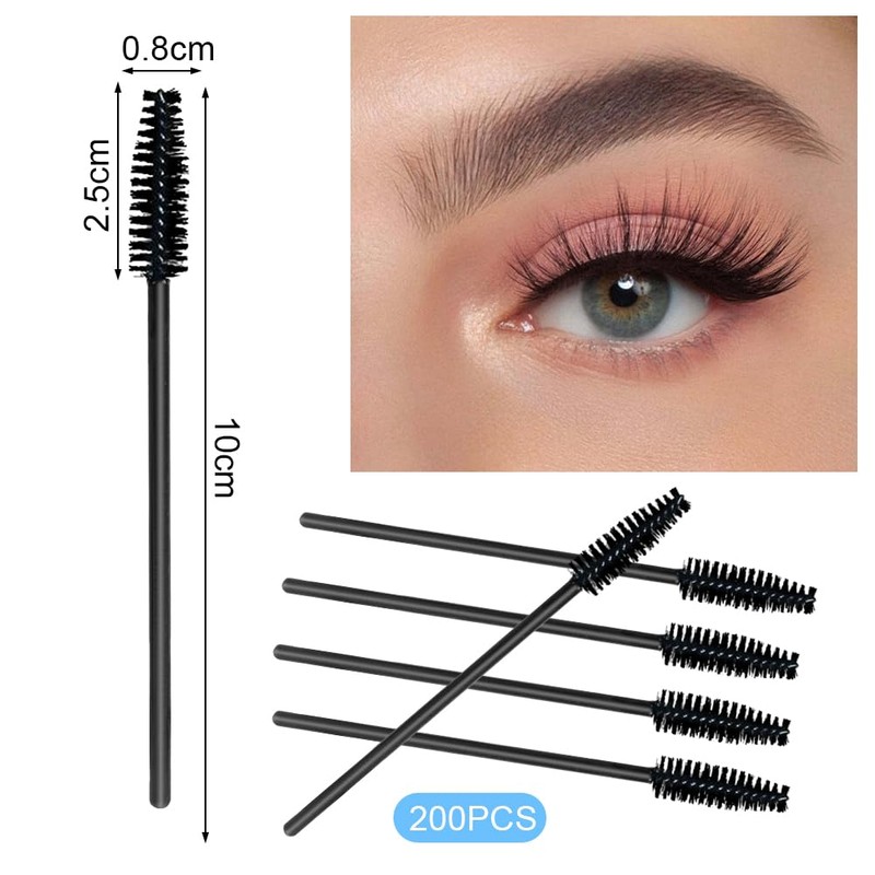 LOPHE 200PCS Disposable Eyelash Brushes, Mascara Eyelash Wands Brush Spoolies