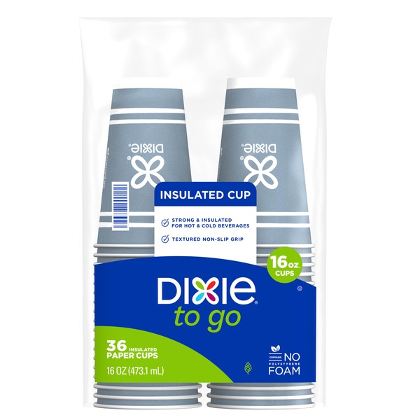 Dixie To Go Insulated Paper Cups, 16oz, 36 Count
