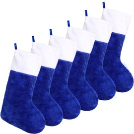 FOIMAS 6pcs Christmas Stockings,18 inch Blue Plush Christmas Hanging Stockings with White Cuff for Fireplace Christmas Tree Home Decoration