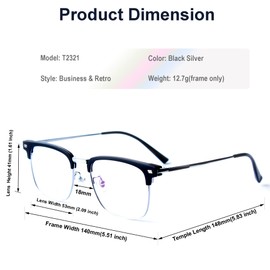 LOOVILEN Titanium Browline Full-Rim Glasses for Men,Prescription EyeGlasses Frames – Business & Retro Style – 53mm Lenses w/Demo Lens (Black)