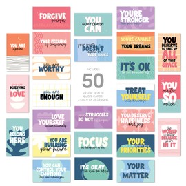Strong Mental Health Mini Quote Cards / 50 Motivational Kindness Cards / 25 Vibrant Uplifting Designs / 2" x 3.5" Flat Business Card Size/Small Inspirational Daily Quote Cards