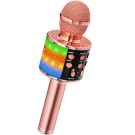 Ankuka Bluetooth Karaoke Microphone, Children's Wireless Toy, Children’s Gift from 3–12 Years, Girls’ Microphone with Speaker, Voice Changer Compatible with Android, iOS, PC in Pink/Black