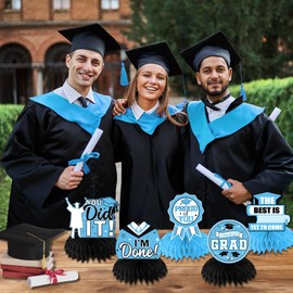 Sky Blue Graduation Decorations Honeycomb Centerpieces, 12Pcs Class of 2025 Graduation Centerpieces for Tables Light Blue Graduation Decorations 2025 Congrats Grad Graduation Table Decorations