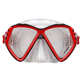 U.S. Divers Regal Jr Kids Snorkel Mask - Adjustable 2-Window Mask, Leak-Free Customized Fit, Shatter-Resistant Lens - Play Series | Unisex Children, Ages 4+, Black/Red