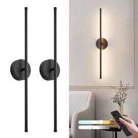 KARTOOSH Removable Battery Operated Wall Sconces with Remote Control 350°Rotate LED Wireless Wall Lights with 3 Color Temperatures & Dimming for Bedroom, Hallway,28.3 Inch (2 Pack)