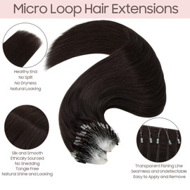 Silk-co Hairpieces, real hair, micro ring extensions, 0.5 g, micro loop hair extension, straight, soft hair extension, 100 strands, 7A human hair, 50 g, 40 cm, 1B# natural black