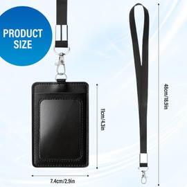 ID Card Sleeves Sliding ID Card Holder with Lanyard Protective Bag with Clear Window ID Sleeves Leather for Office School
