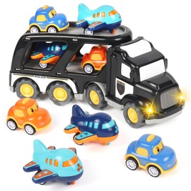 Zoelele Truck Toy Transporter for Children from 3 Years, 5-in-1 Toy Car Set with Light & Sound, Includes 4 Mini Racing Cars, Portable Car Transporter, Boys 3-7 Years - 03