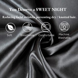 Satin Pillow Cases 2 Pack - Dark Gray Pillowcase for Hair and Skin Standard Size with Envelope Closure, 50 x 75 cm
