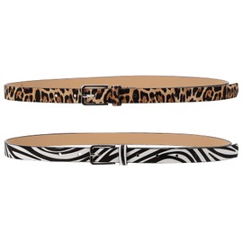 LUOZZY 2 Pcs Leopard Belts for Women Square Zebra Belt with Buckle Fashion Jeans Belts for Women, Multicolor, Small