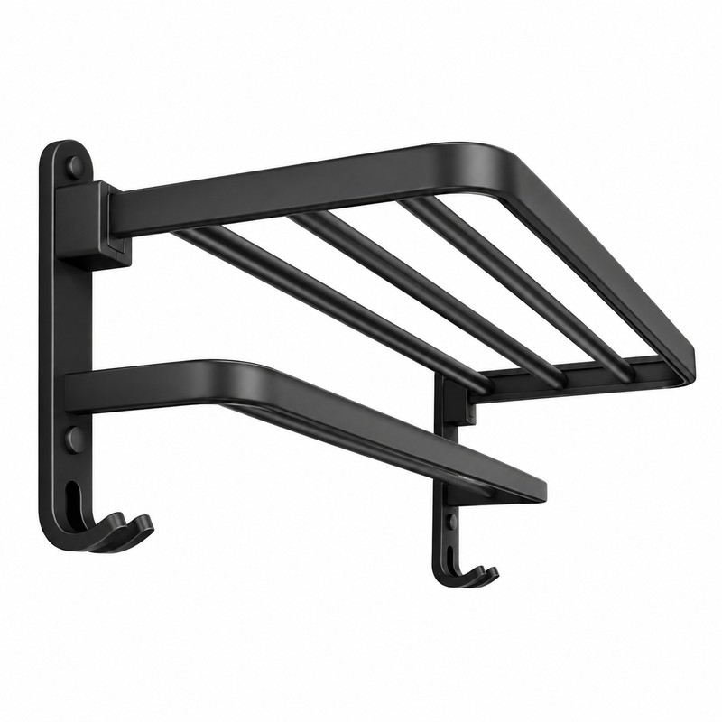Matte Black 50CM Folding Towel Rack – Wall-Mounted Aluminum Towel