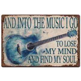 SUPERDANT Blue Guitar Metal Signs Musical Theme Tin Signs Guitar and Text Vintage Tin Signs Vintage Wall Art Funny Retro Decor for Bar Man Cave Club Living Room Bedroom Music Room Retro Decor