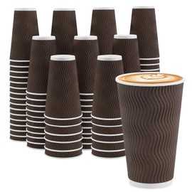 Clawsoff 16 oz Coffee Cups Disposable, 90 Count Insulated Paper Coffee Cups, Corrugated Ripple Wall Design Paper Cup, Hot Cold Drinking Cup for Party, Picnic, Travel, Business, Home