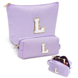 2Pcs Pink Makeup Bag for Women Small Cosmetic Bag for Girls Toiletry Bags Travel Cosmetic Pouch for Women Small Zip Canvas Pouch for Ladies Birthday Gifts (Purple)