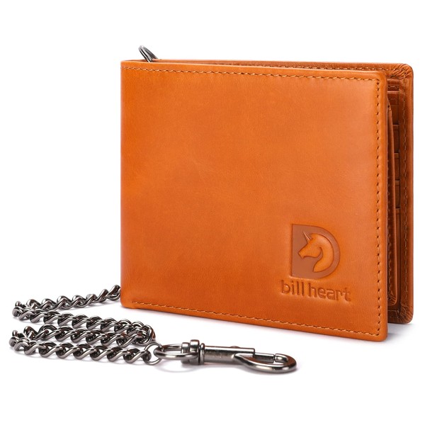 Wallet with Chain for Men, RFID Blocking Genuine Leather Bifold