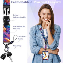 Funny Astronaut ID Badge Holder with Lanyard,Retractable Badge Reel,Key Card Holder,Breakaway Neck Lanyard Strap with Heavy Duty Badge Reel for Nurse Teachers Students Office Staff