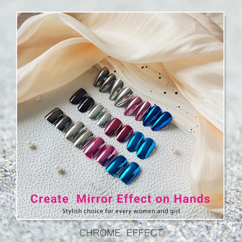 Mirror Metal Purple Almond Shaped Chrome Glazed Medium Almond Nails