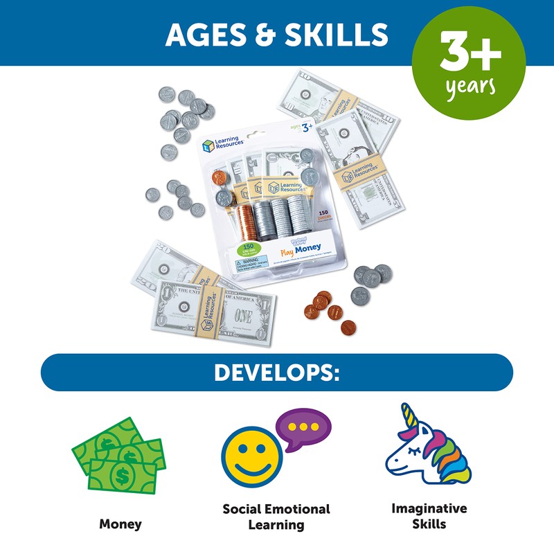 Learning Resources Pretend Play Money - 150 Pieces, Ages 3+