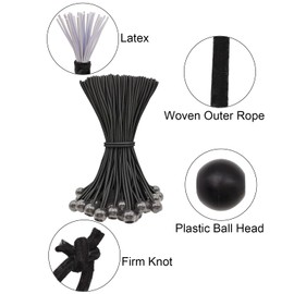 WMZOBH Tarpaulin Bungee Balls 10 Inch, 100 Pcs Bungee Cord with Balls Waterproof, Small Bungee Cords Heavy Duty, Short, Elastic, Tie-Down, Adjustable Flag Bungees (Black)