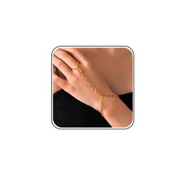 Xmsrn Vintage Finger Ring Bracelet Gold Paper Clip Chain Slave Bracelet Hand Chain Punk Wrist Chain Bracelet Gold Paper Clip Slave Hand Chain Bracelet For Women, Zinc, No gemstone