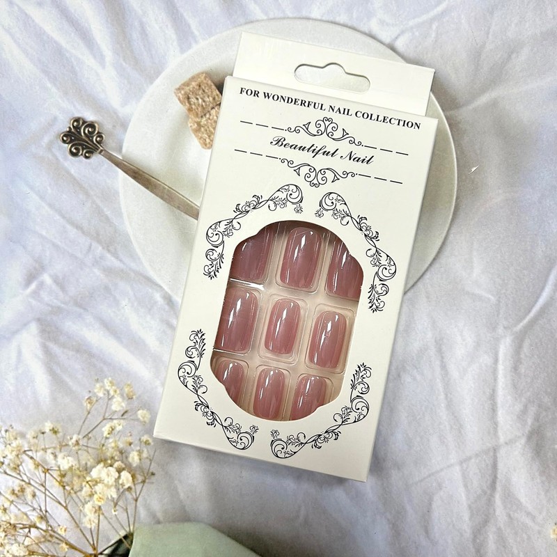 Press On Short Square False Nails - Plating Fake Acrylic