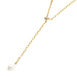 Cream Dot Necklace, Women's Popular, Long Chain, Freshwater Pearl, Slide Chain