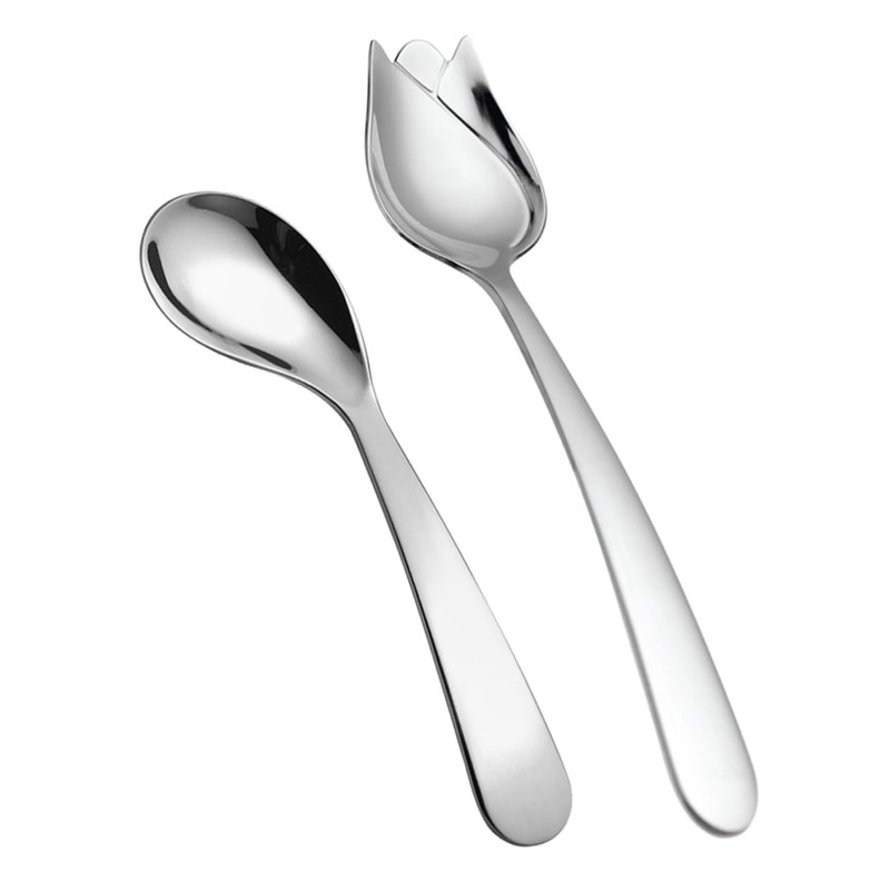 Healvian 2sets Small Stainless Steel Spoons Set Angled Eating Utensils