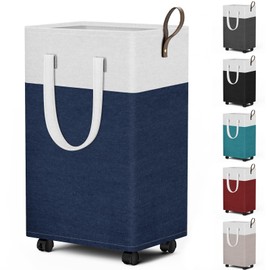 HomeHacks 75L Rolling Laundry Basket with Wheels, Collapsible & Waterproof Laundry Hamper, Mobile Clothes Hamper, Storage Laundry Bins with Handles for Laundry Room, Bedroom, Bathroom & Dorm, Blue