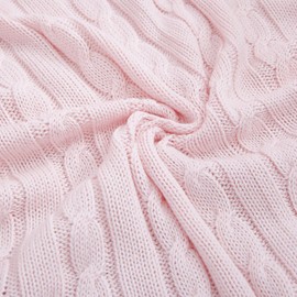 NTBAY 100% Pure Cotton Cable Knit Throw Blanket, Super Soft Warm 51x67 Knitted Throw Blanket for Couch, Sofa, Chair, Bed - Extra Cozy, Machine Washable, Comfortable Home Decor, Baby Pink