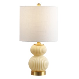 JONATHAN Y JYL1099G Daphne 20" Contemporary Transitional Metal/Glass Ribbed Gourd LED Table Lamp Bedroom, Living Room, Office, Dining Room, Ivory/Brass Gold
