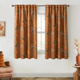 Lino Rosa Floral Bird Patterned Back Tab Blackout Curtains 63 Inches Long 2 Panels Set for Bedroom,Burnt Orange