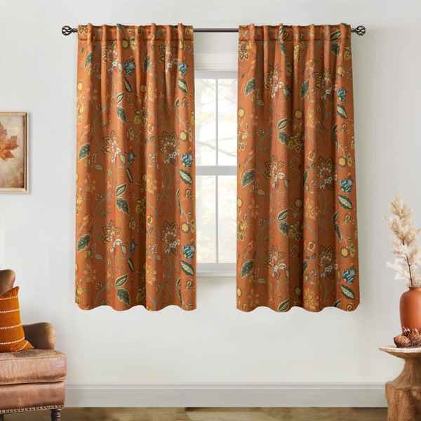 Lino Rosa Floral Bird Patterned Back Tab Blackout Curtains 63
