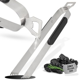 Barbecue Tongs Long 35 cm Stainless Steel – BBQ Tongs with Bottle Opener – Kitchen Tongs Ideal for Grill Masters – Kitchen Aid with Ergonomic Handle – 2-in-1 Barbecue Accessories, Colour: Grey