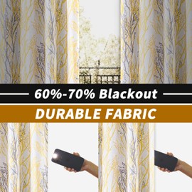 DriftAway Yellow White Tree Branch Blackout Curtains for Bedroom 84" Long Yellow Branch Lined Window Treatment Thermal Grommet Top Curtain Drapes for Living Room 2 Panels