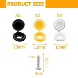 48 Pcs 304 Stainless Steel Car Number Plate Screws and Caps, License Plate Screw Caps Car License Plates Fixing Devices,Number Plates Screws and Cap,Black, White and Yellow (8 Each Color)